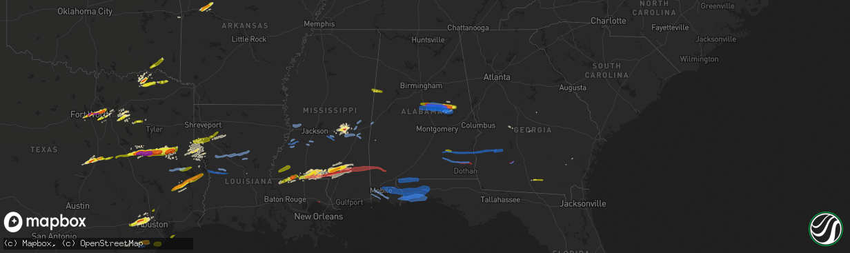 Hail map in Alabama on April 19, 2020