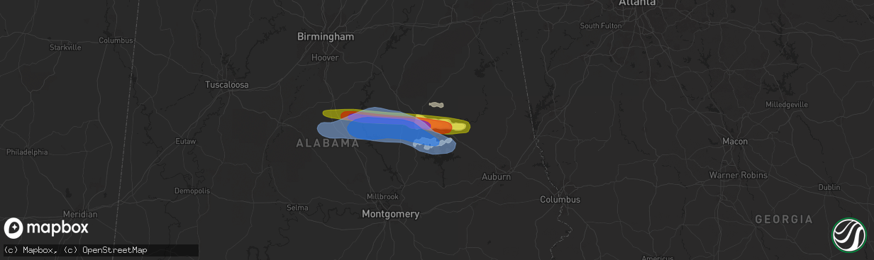 Hail map in Alexander City, AL on April 19, 2020