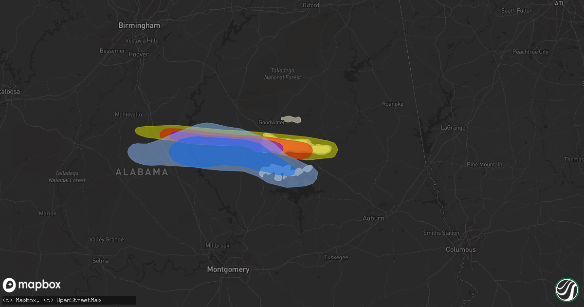 Hail map in Alexander City, AL on April 19, 2020