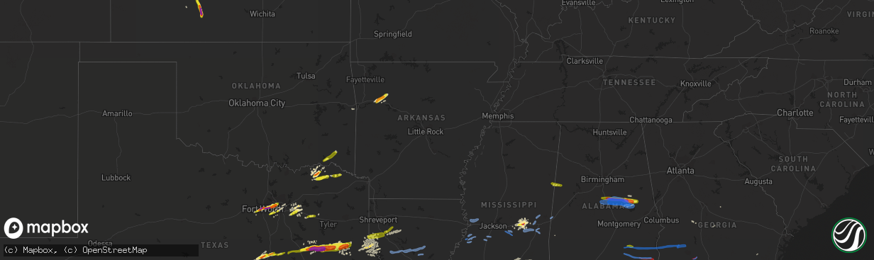 Hail map in Arkansas on April 19, 2020