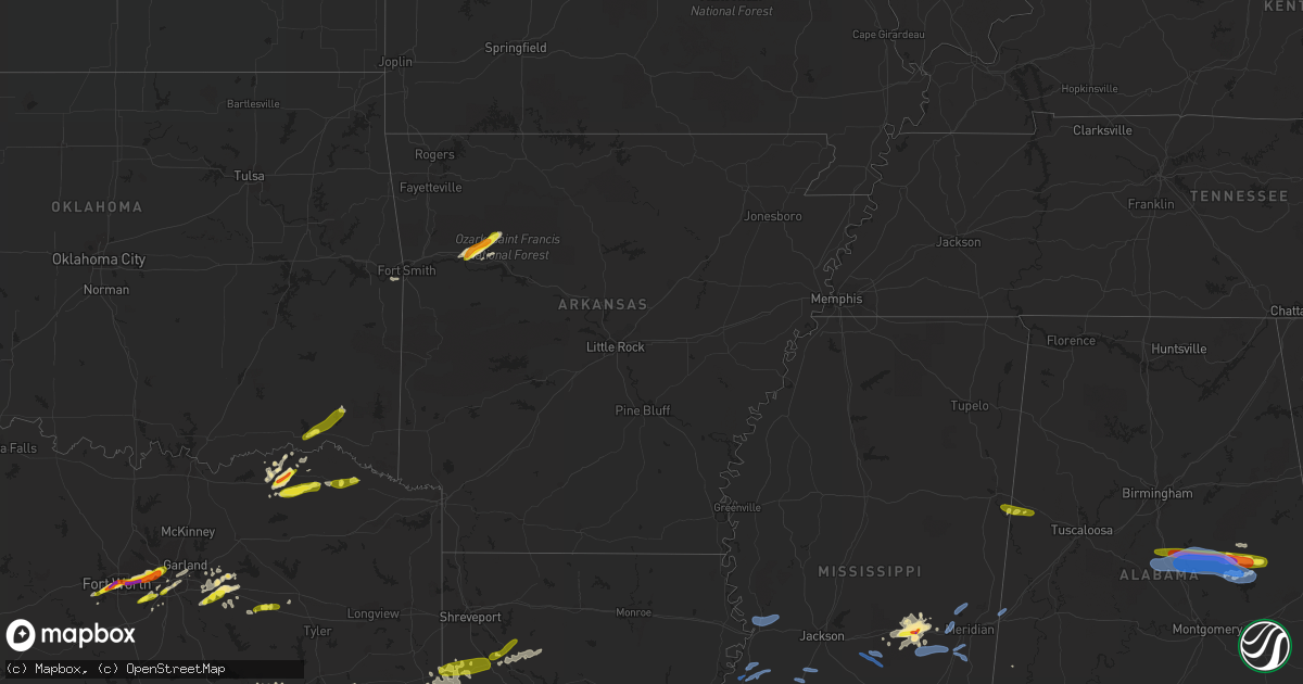 Hail map in Arkansas on April 19, 2020