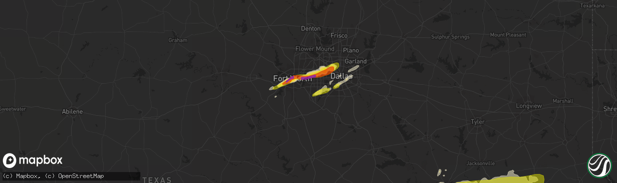 Hail map in Arlington, TX on April 19, 2020