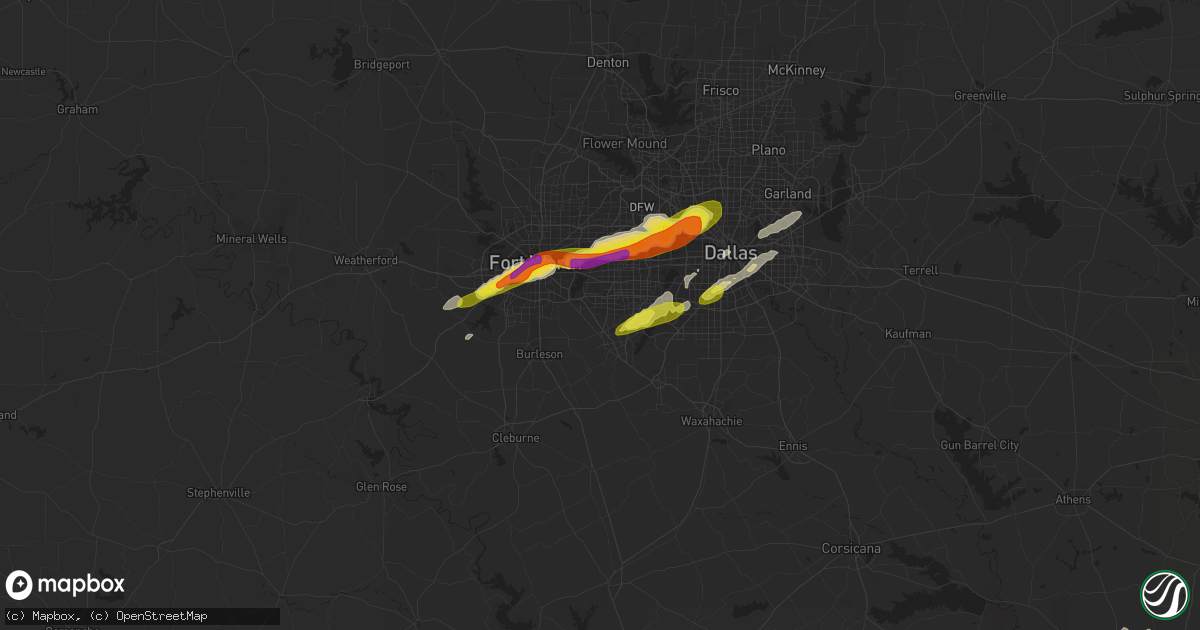 Hail map in Arlington, TX on April 19, 2020