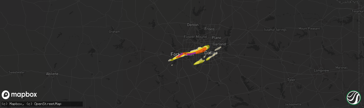 Hail map in Fort Worth, TX on April 19, 2020