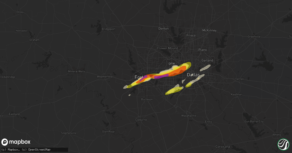 Hail map in Fort Worth, TX on April 19, 2020