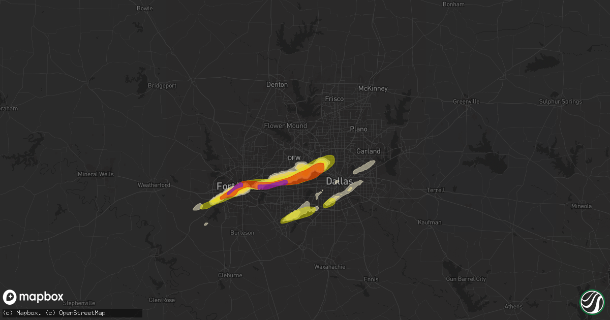 Hail map in Irving, TX on April 19, 2020