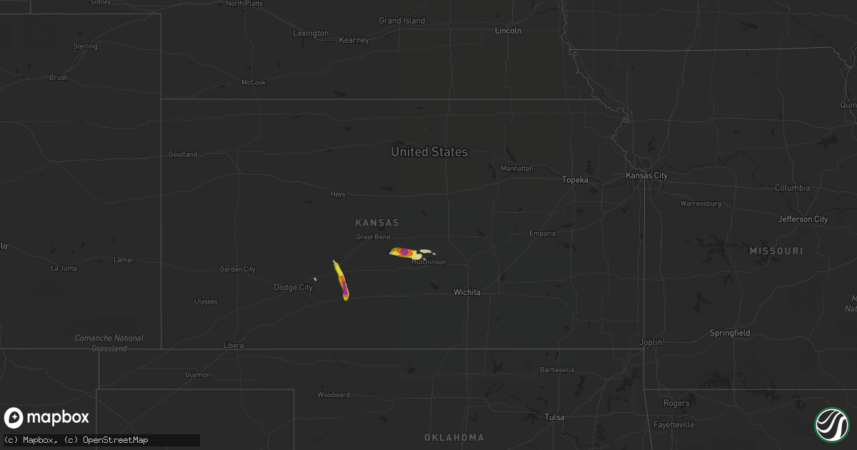 Hail map in Kansas on April 19, 2020