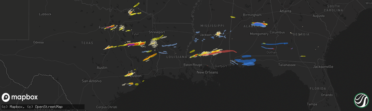 Hail map in Louisiana on April 19, 2020