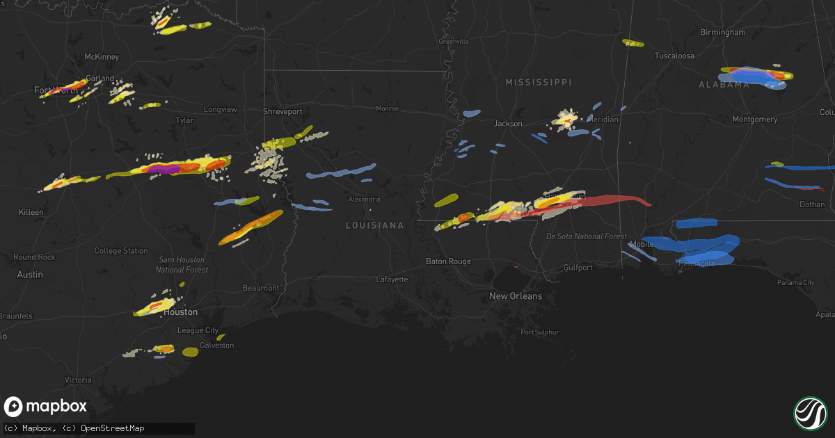 Hail map in Louisiana on April 19, 2020