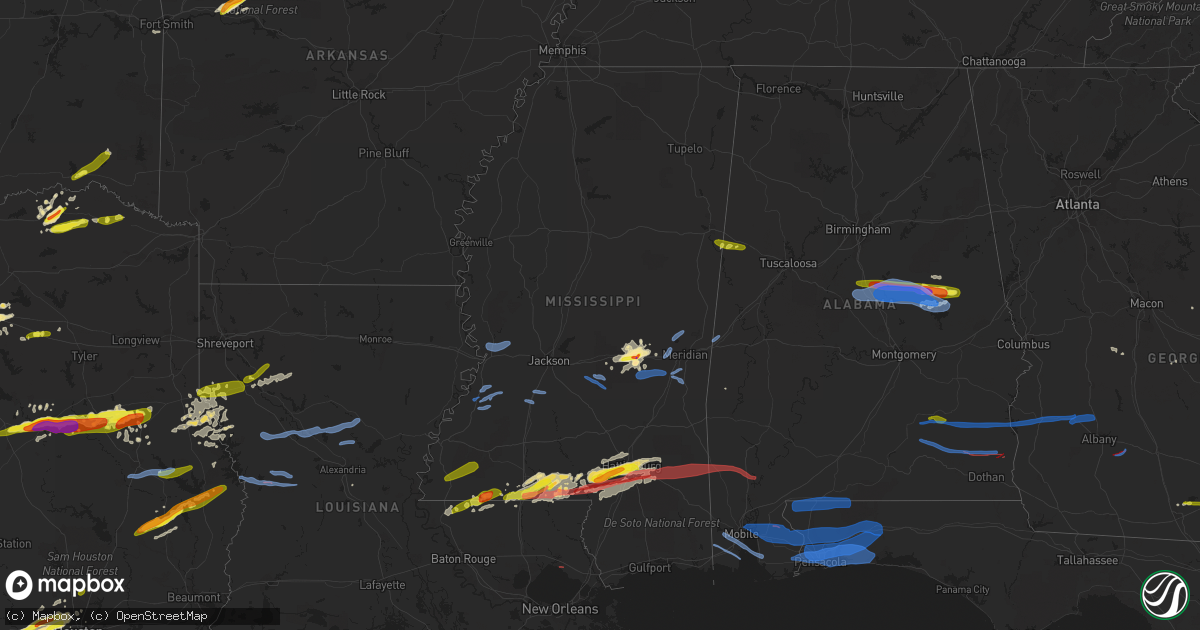 Hail map in Mississippi on April 19, 2020