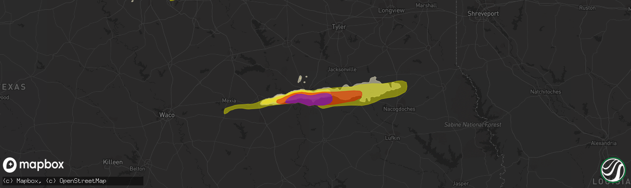 Hail map in Palestine, TX on April 19, 2020