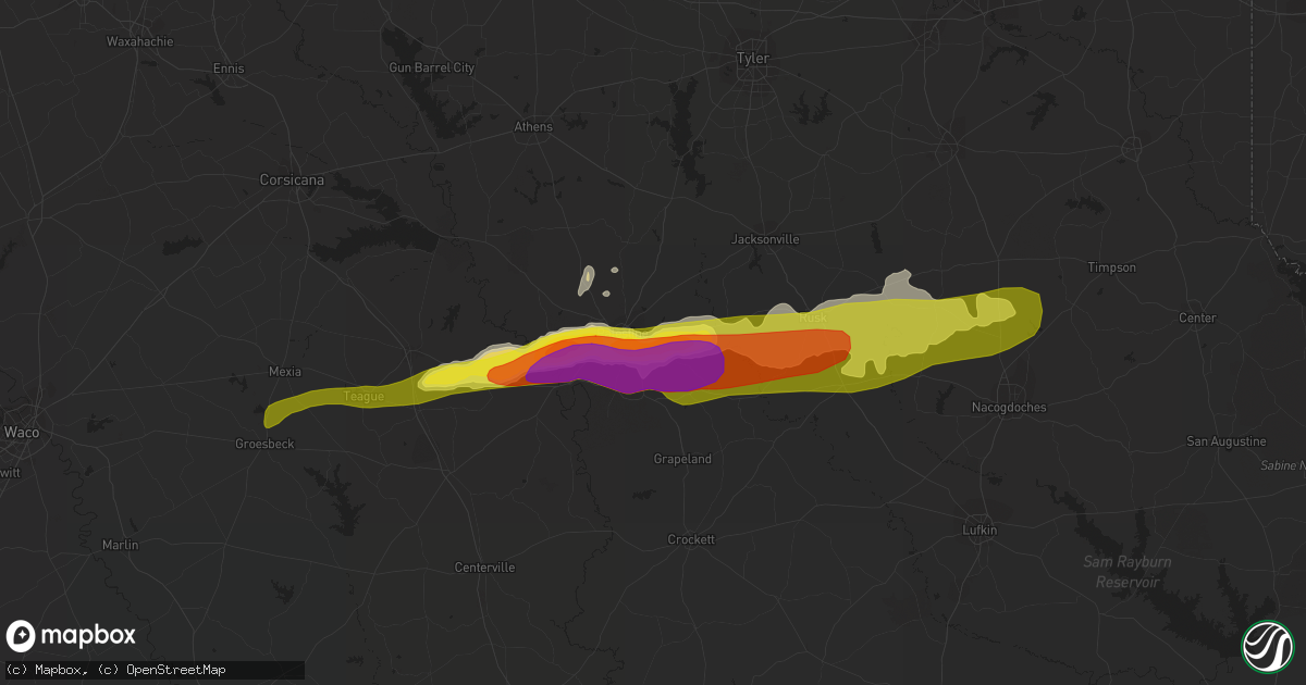 Hail map in Palestine, TX on April 19, 2020