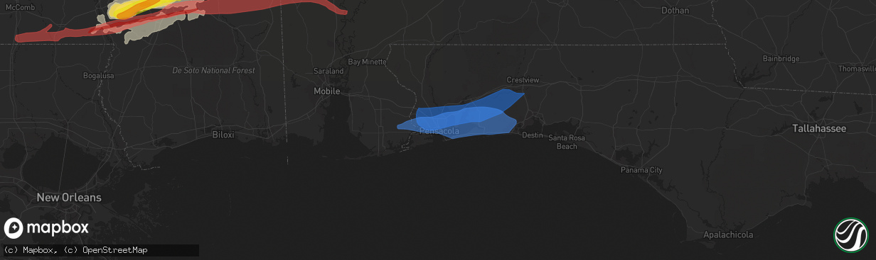 Hail map in Pensacola, FL on April 19, 2020