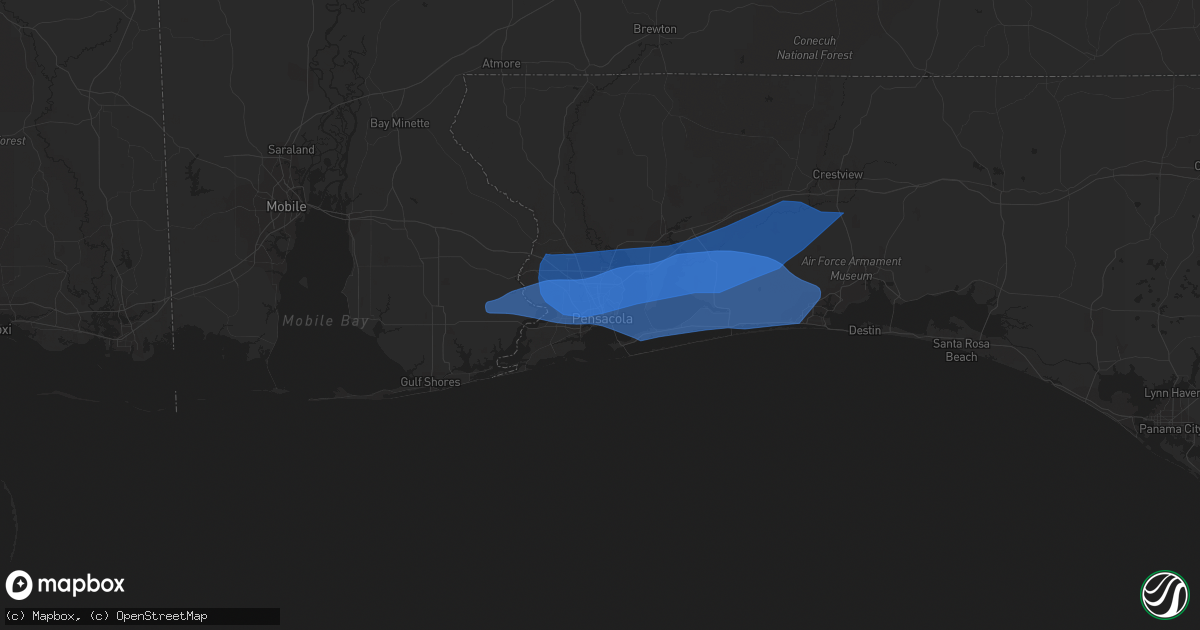 Hail map in Pensacola, FL on April 19, 2020