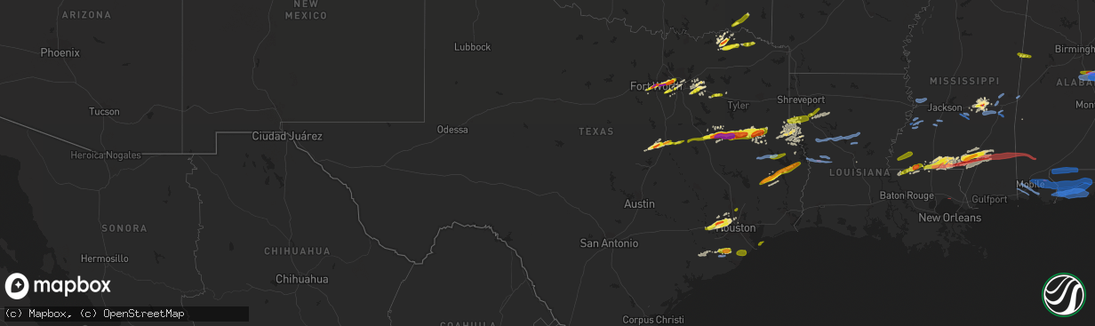 Hail map in Texas on April 19, 2020