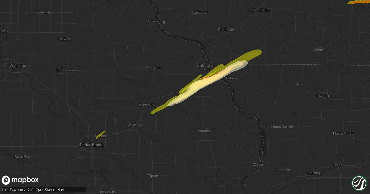 Hail map in Bernard, IA on April 19, 2023