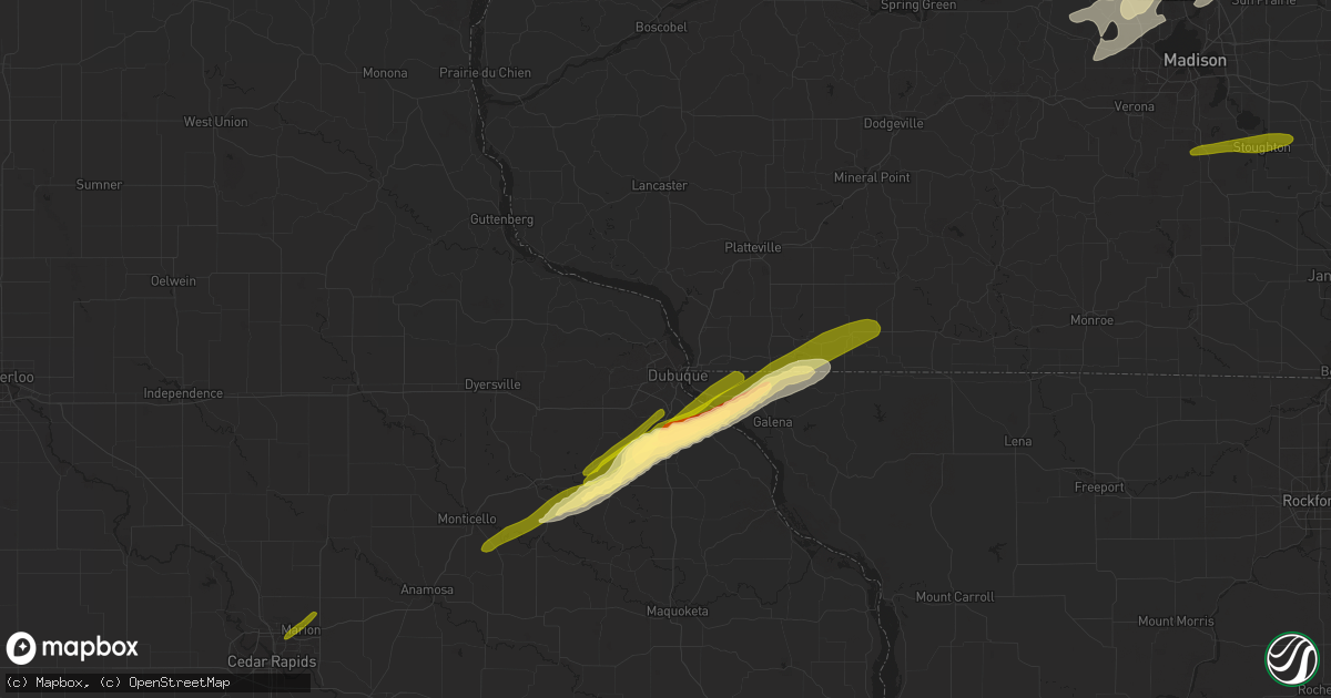 Hail map in Dubuque, IA on April 19, 2023