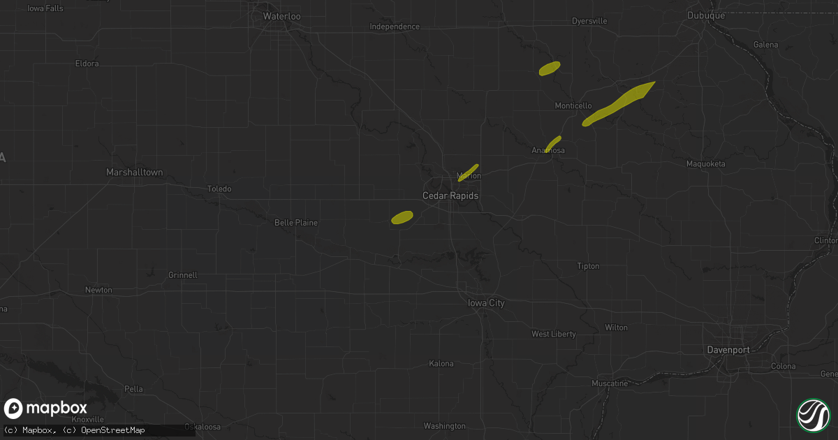 Hail map in Fairfax, IA on April 19, 2023