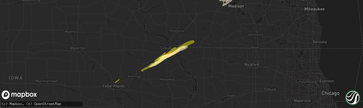 Hail map in Galena, IL on April 19, 2023