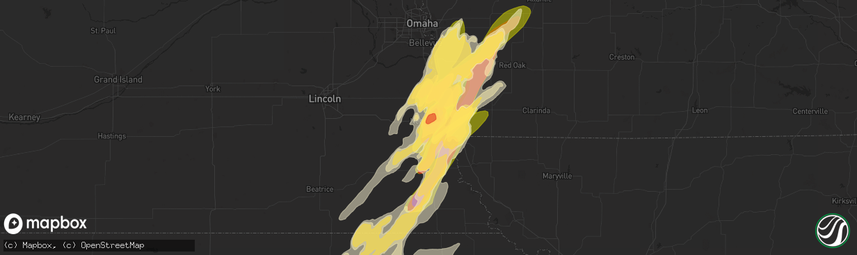 Hail map in Nebraska City, NE on April 19, 2023