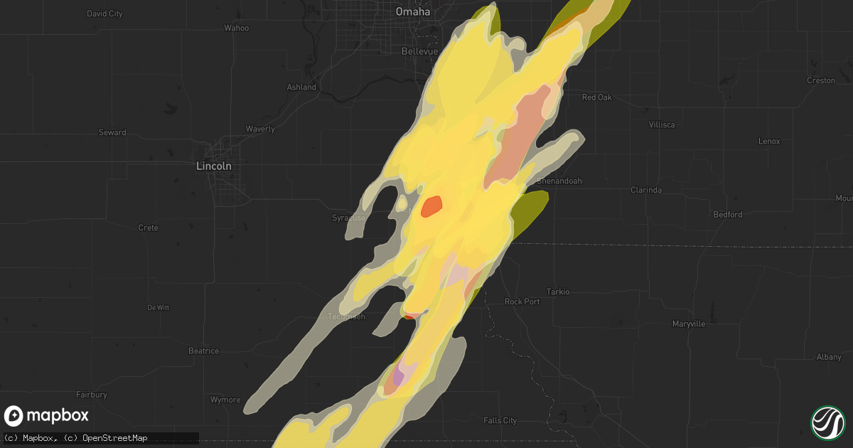 Hail map in Nebraska City, NE on April 19, 2023