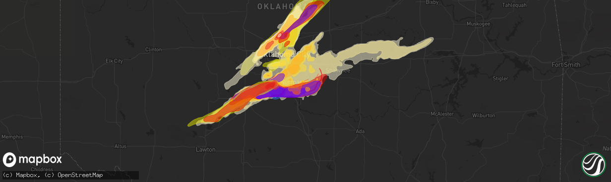 Hail map in Noble, OK on April 19, 2023