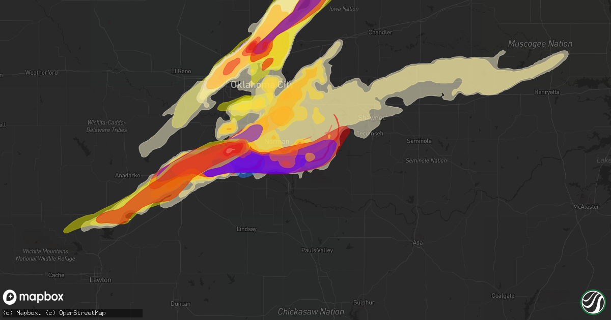 Hail map in Noble, OK on April 19, 2023