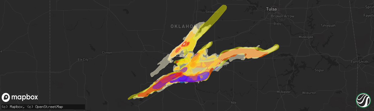 Hail map in Oklahoma City, OK on April 19, 2023