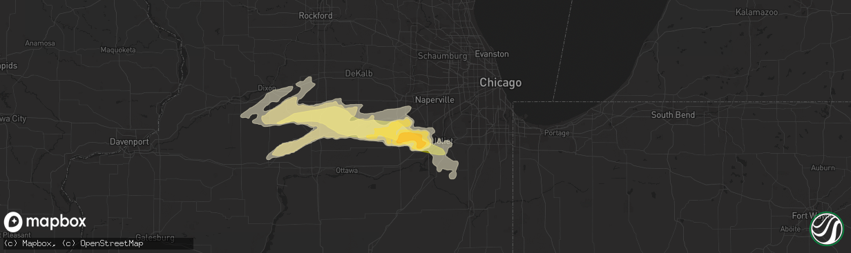 Hail map in Plainfield, IL on April 19, 2023