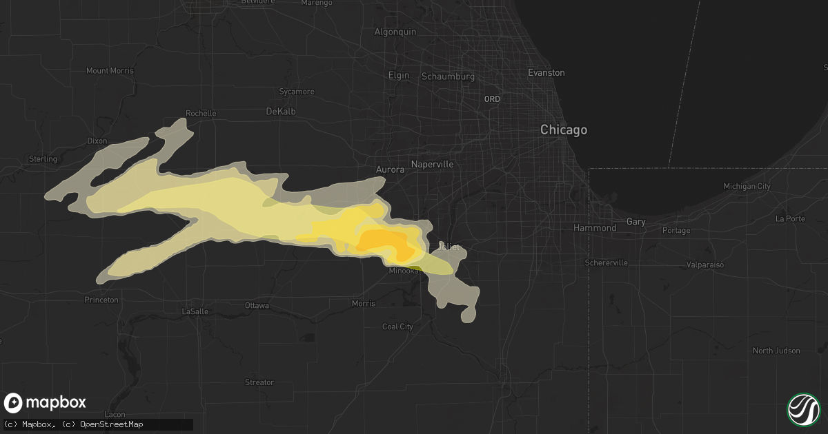 Hail map in Plainfield, IL on April 19, 2023