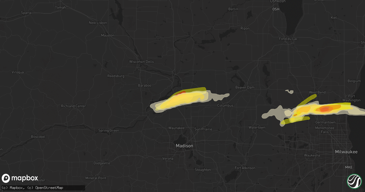 Hail map in Poynette, WI on April 19, 2023