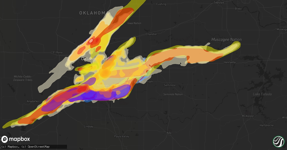 Hail map in Shawnee, OK on April 19, 2023