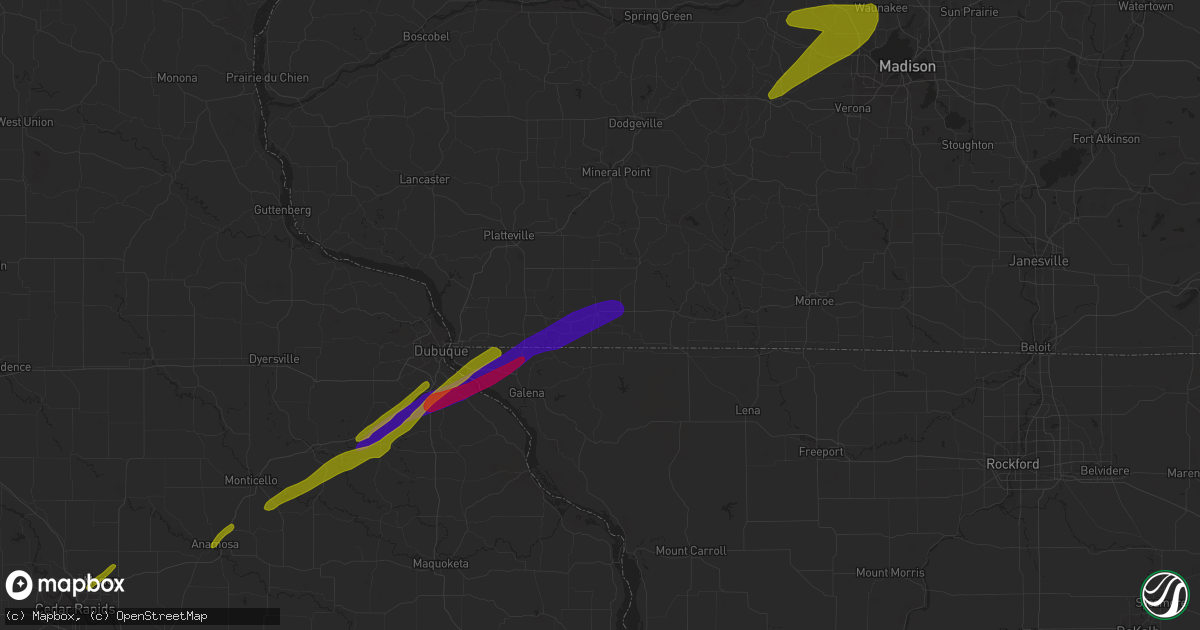 Hail map in Shullsburg, WI on April 19, 2023