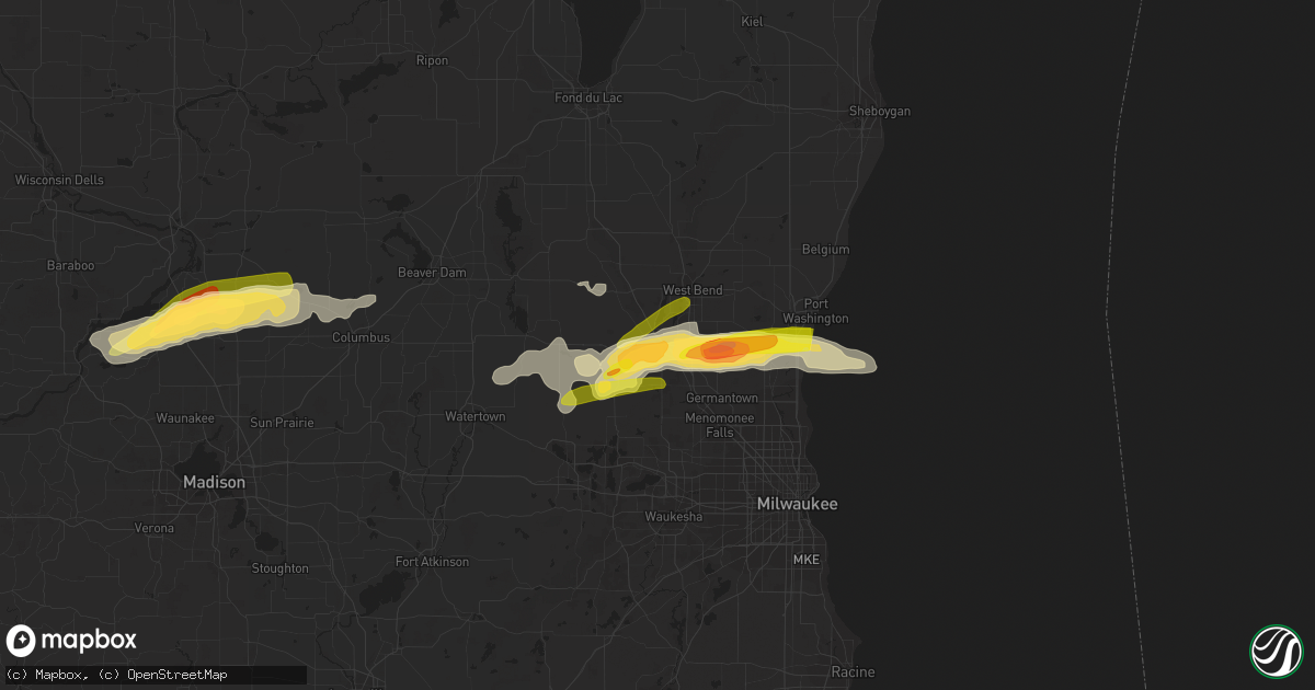 Hail map in Slinger, WI on April 19, 2023