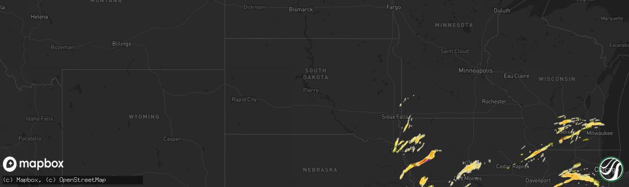 Hail map in South Dakota on April 19, 2023