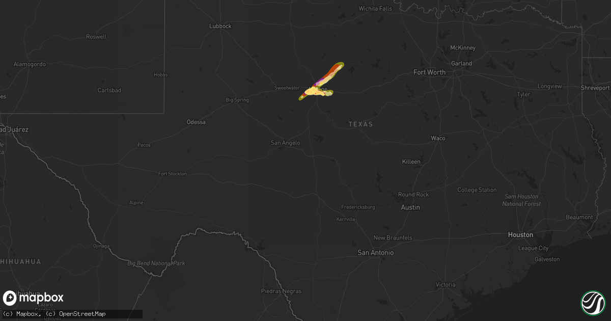 Hail map in Texas on April 19, 2023