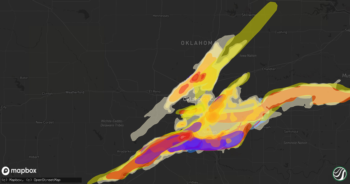 Hail map in Yukon, OK on April 19, 2023