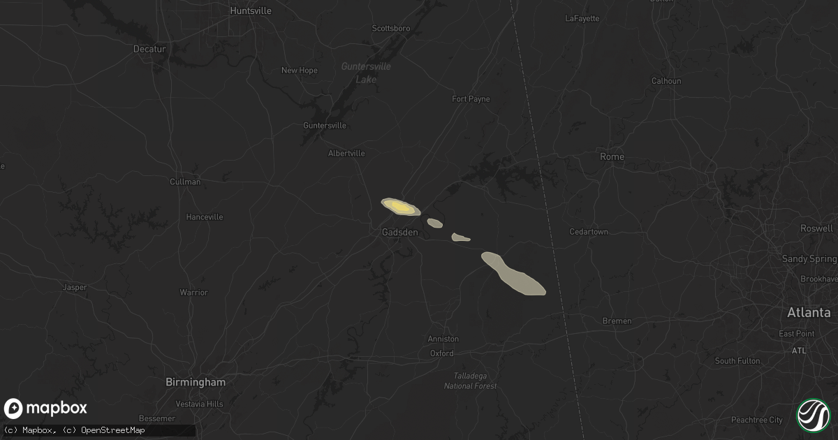 Hail map in Gadsden, AL on April 19, 2024
