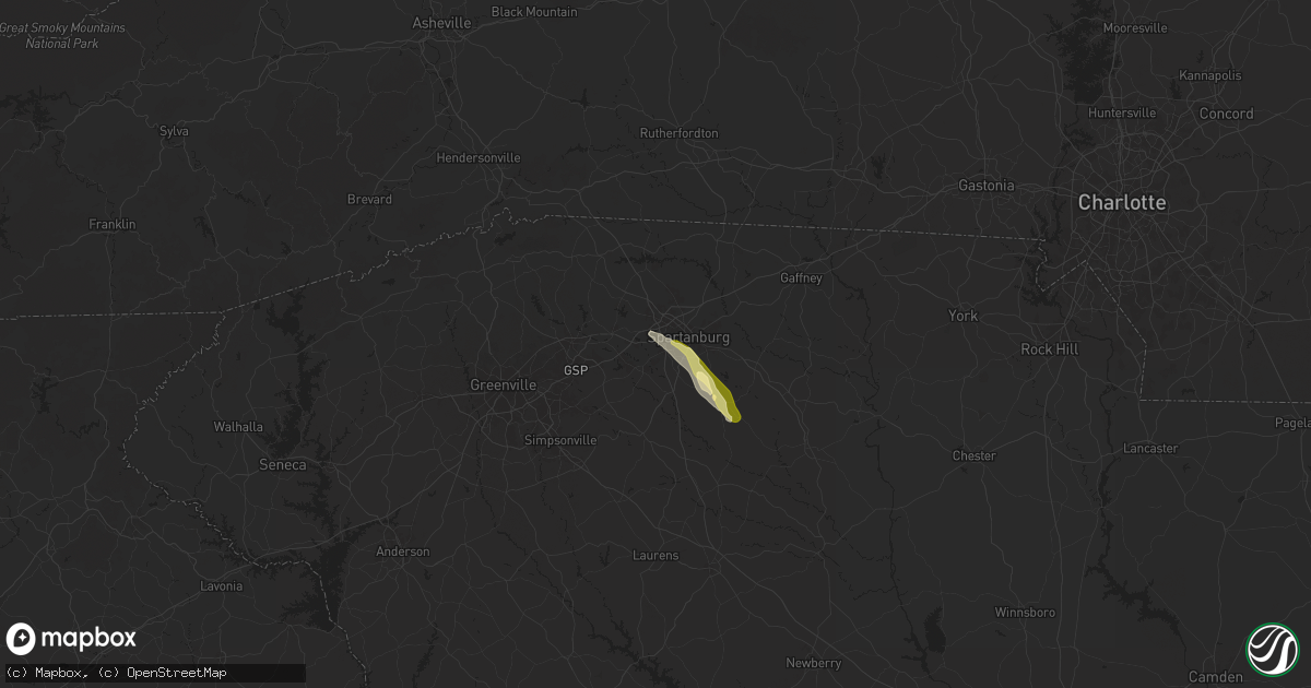Hail map in Spartanburg, SC on April 19, 2024