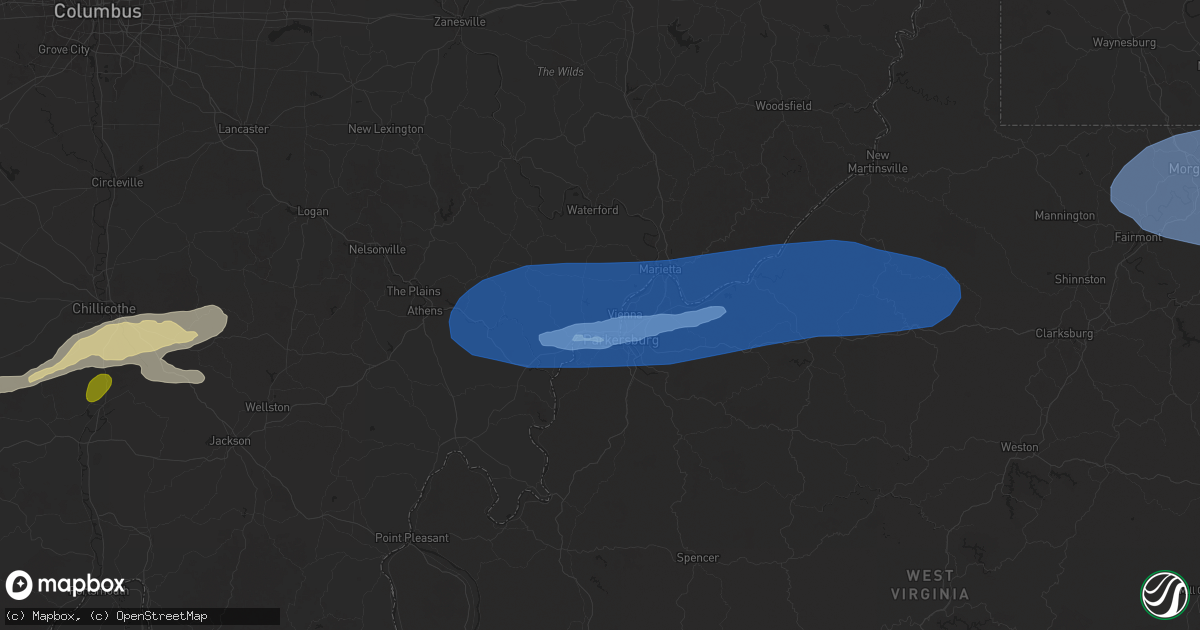 Hail map in Belpre, OH on April 19, 2025