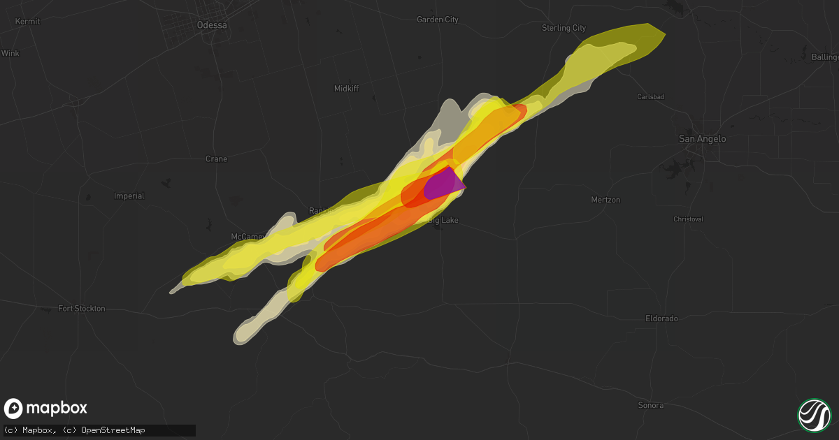 Hail map in Big Lake, TX on April 19, 2025
