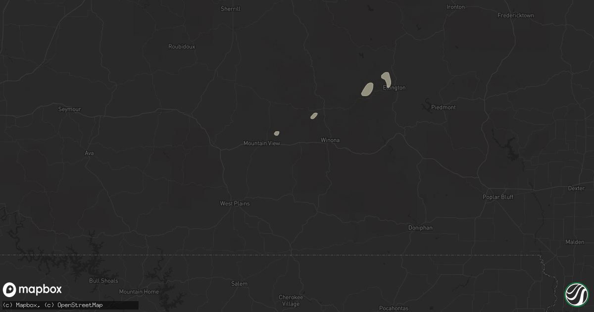 Hail map in Birch Tree, MO on April 19, 2025