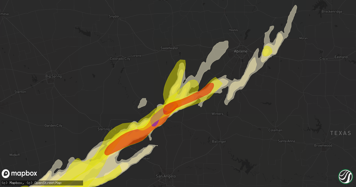 Hail map in Blackwell, TX on April 19, 2025