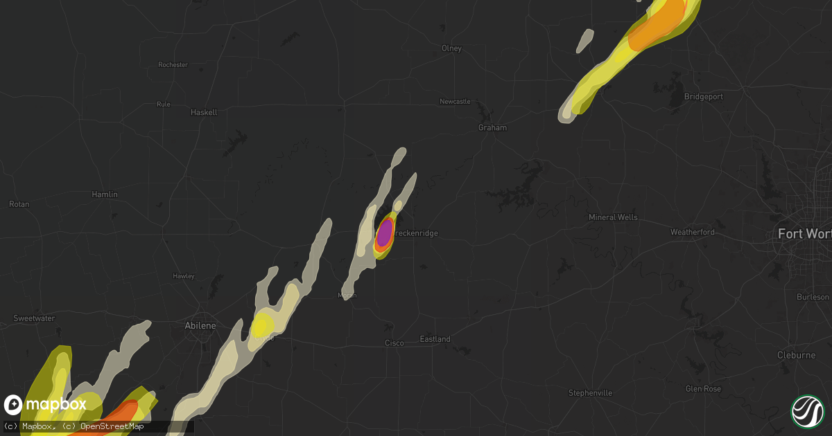 Hail map in Breckenridge, TX on April 19, 2025