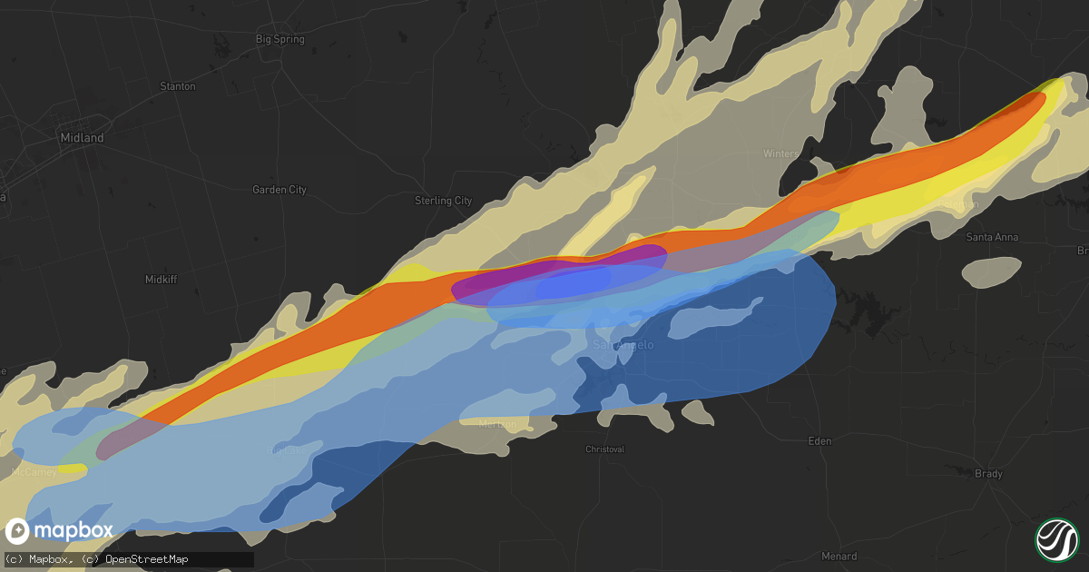 Hail map in Carlsbad, TX on April 19, 2025