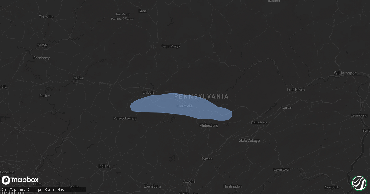 Hail map in Clearfield, PA on April 19, 2025