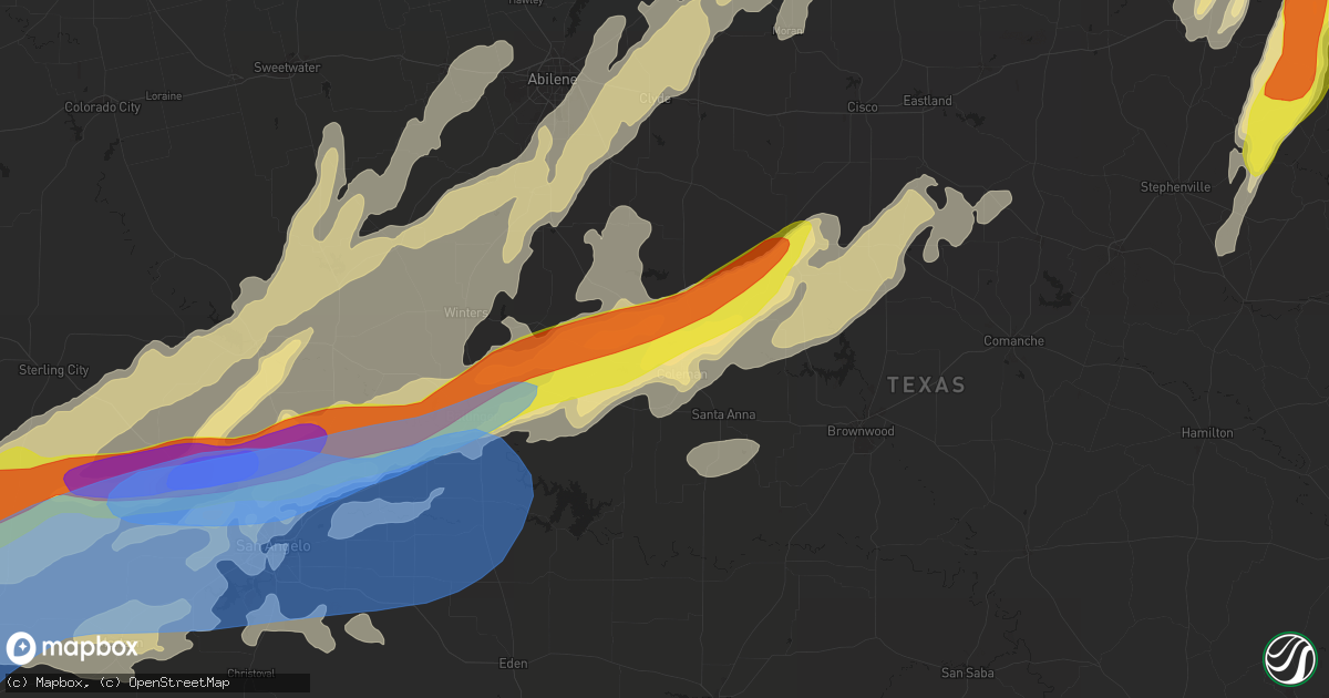 Hail map in Coleman, TX on April 19, 2025