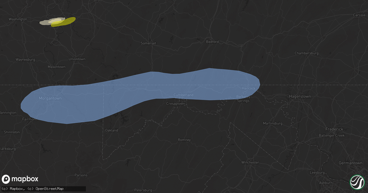 Hail map in Cumberland, MD on April 19, 2025