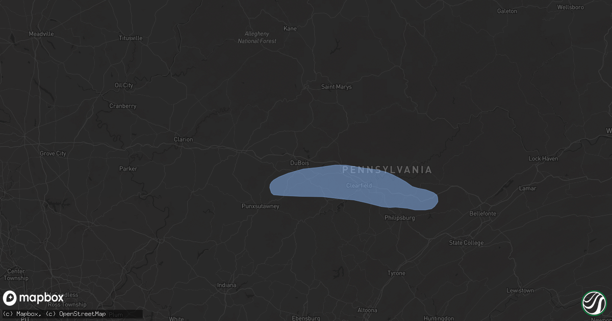 Hail map in Du Bois, PA on April 19, 2025