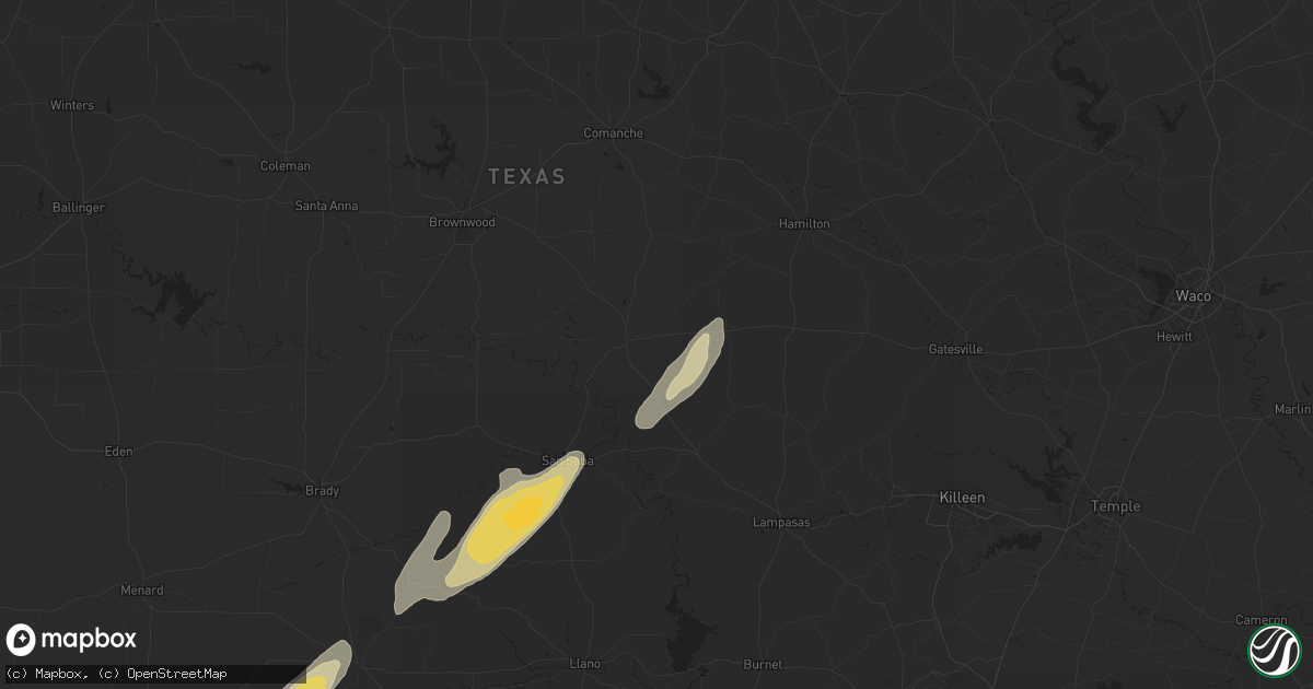 Hail map in Goldthwaite, TX on April 19, 2025